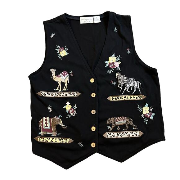 1980s Safari Elephant Camel Zebra Print Vest Size Small Festival Costume Boho - Picture 1 of 5